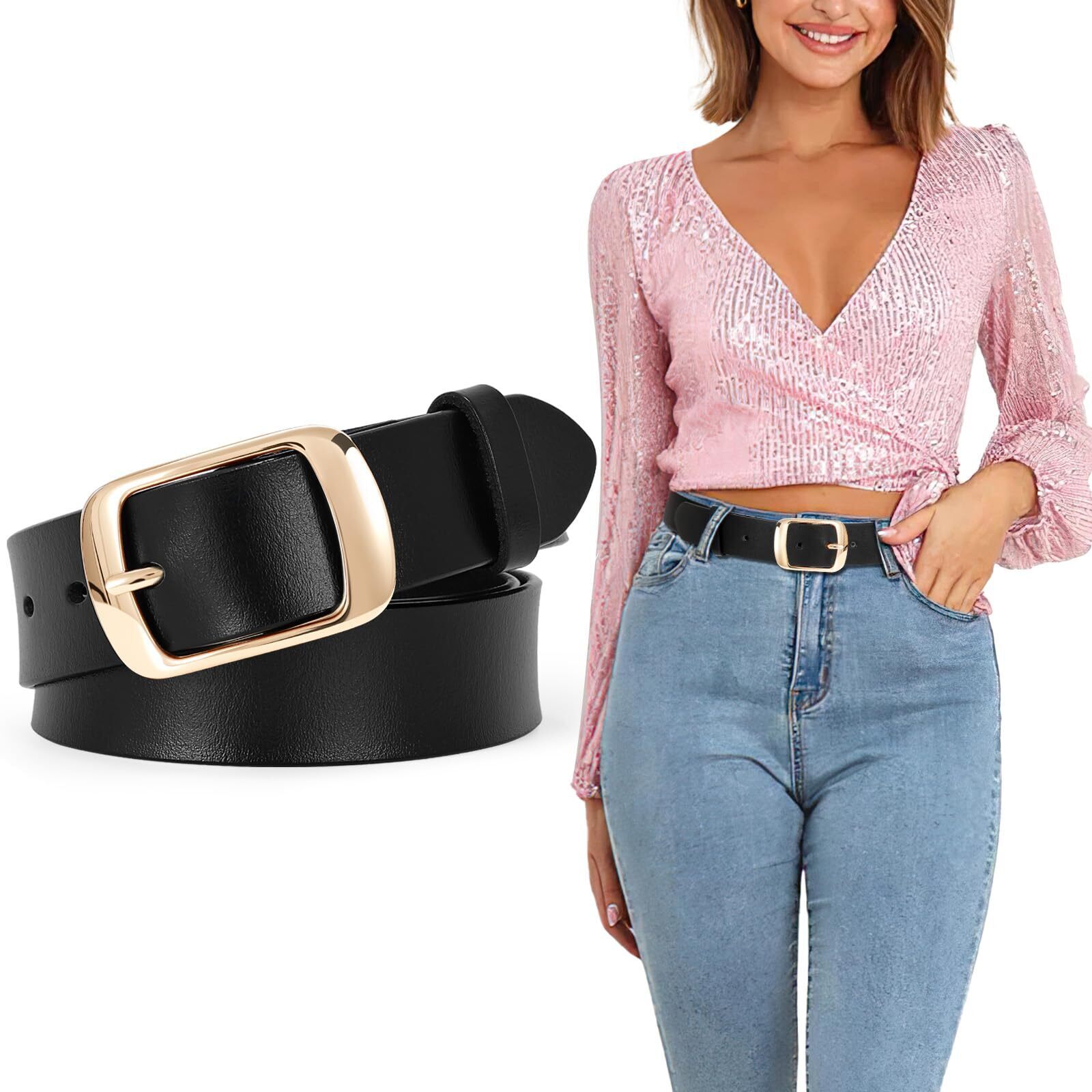 8891 Fashion Womens Leather Belt, Soft Waist Belt With Gold Pin Buckle